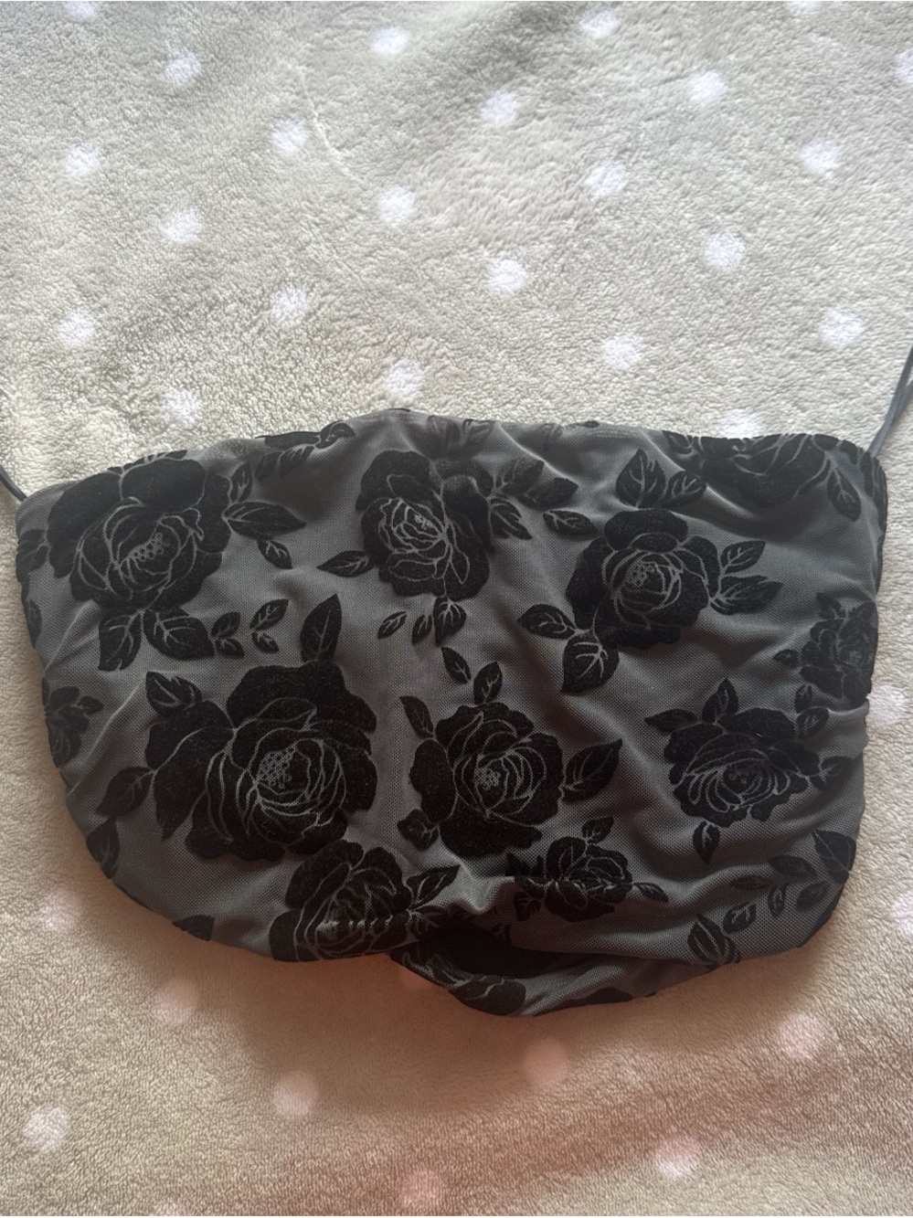 Floral Burnout Strapless Crop Top in Gray and Black